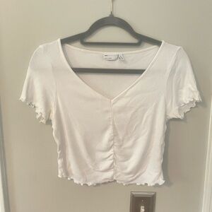 ASOS White V-Neck Ribbed Cropped Top